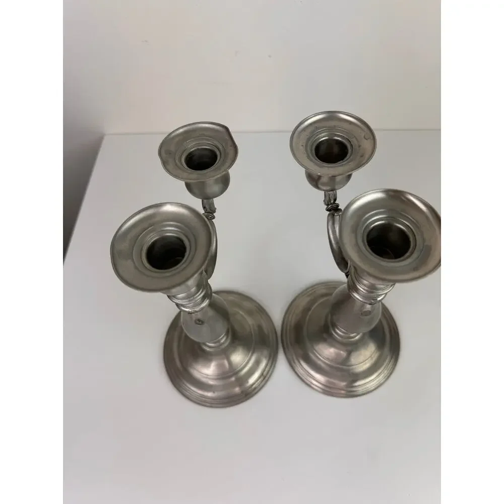 Vintage American Pewter Silver Stainless Steel Decor 2 Candle Holder Stick Set